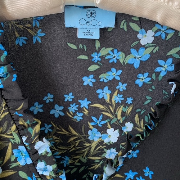 CeCe Aria Baby Doll Floral Ruffled Neck Button Down Blouse Top - Picture 2 of 10